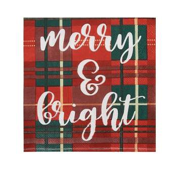 Blue Panda 100 Pack Merry and Bright Paper Napkins for Plaid Christmas Party Supplies, 6.5 x 6.5 In