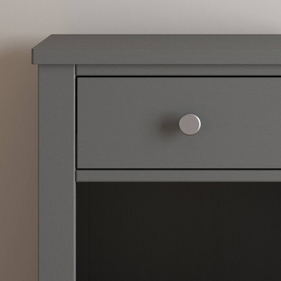 Brushed Pebble Pine Wood Nightstand with Drawer and Shelf