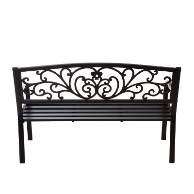 Evergreen Black Metal Scrollwork Garden Bench