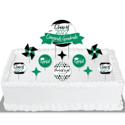 Big Dot of Happiness Green Grad - Best is Yet to Come - 2022 Green Grad Party Cake Decorating Kit - Congrats Graduate Cake Topper Set - 11 Pieces