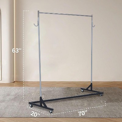 220 LBS Portable Rolling Clothes Rack, Heavy Duty Garment Rack with Nesting Base, 59'' Length Commercial Clothing Rack with 360° Wheels for Bedroom