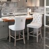 Tramull Set of 2 Velvet Bar Stools, Button Tufted Mid-Century Design with Wood Legs & Chrome Nailheads - 4 of 4
