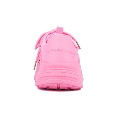 Pink Faux Leather and Mesh Platform Fashion Sneaker, Size 7