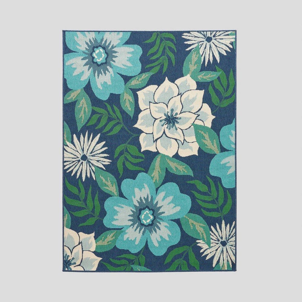  x 7' Meza Floral Outdoor Rug Blue/Green