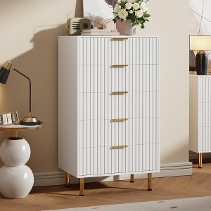 Whizmax White 5-Drawer Dresser, 48" Tall Modern Chest with Deep Storage & Wide Top, Fluted Wood Organizer for Bedroom/Living Room/Hallway - 1 of 4