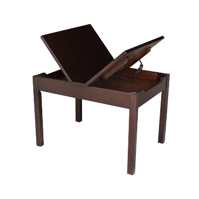 Children's Dark Stained Rubberwood Lift-Top Storage Table