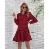Coolmee Women's Plaid Tunic Dress Long Sleeve V Neck Loose Shirt Dress Casual Ruffle Hem Swing Babydoll Mini Dress - 2 of 4