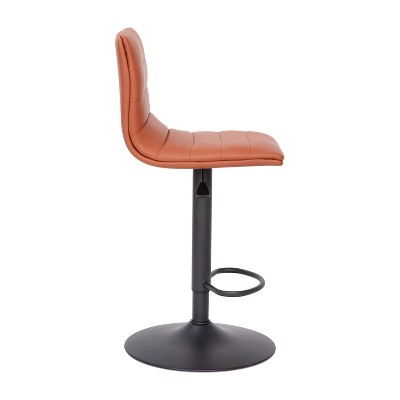 Cognac Vinyl Adjustable Swivel Barstool with Black Metal Base