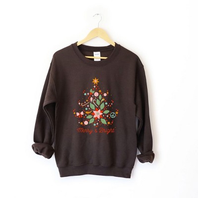 Simply Sage Market Women's Graphic Sweatshirt Merry and Bright Tree Grunge