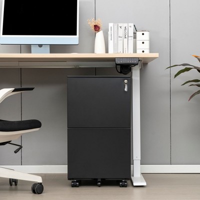 2 Drawer File Cabinet With Lock, Anti-tilt Wheels Steel Vertical Cabinet, Rolling Locking Office Cabinets