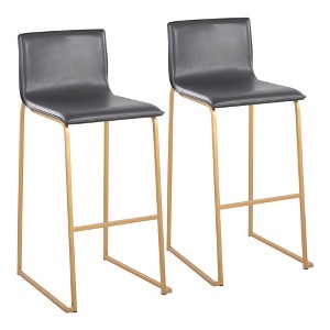 Faux Leather Padded Contemporary Barstool with Metal Base and Built-In Footrest for Kitchen Island or Home Bar, Set of 2 - 1 of 4