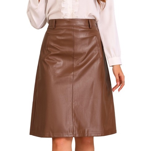 INSPIRE CHIC Women's Faux Leather Belt Vintage Pencil Skirt A-Line High Waist Midi Skirts - image 1 of 4