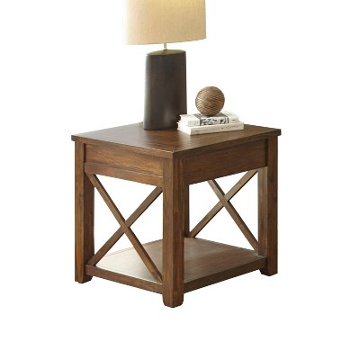 Lenka 24" Mocha Oak Square End Table with Shelf