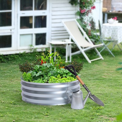 36-inch Silver Galvanized Metal Round Raised Garden Bed Planter