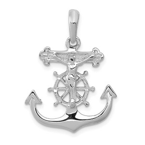 Black Bow Jewelry 14k White Gold Mariner's Crucifix Cross Pendant, 22 x 28mm - 1 of 4