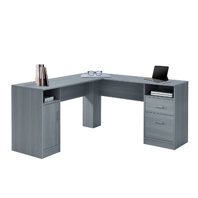 Ergonomic Gray L-Shaped Gaming Desk with Storage and Filing Cabinet