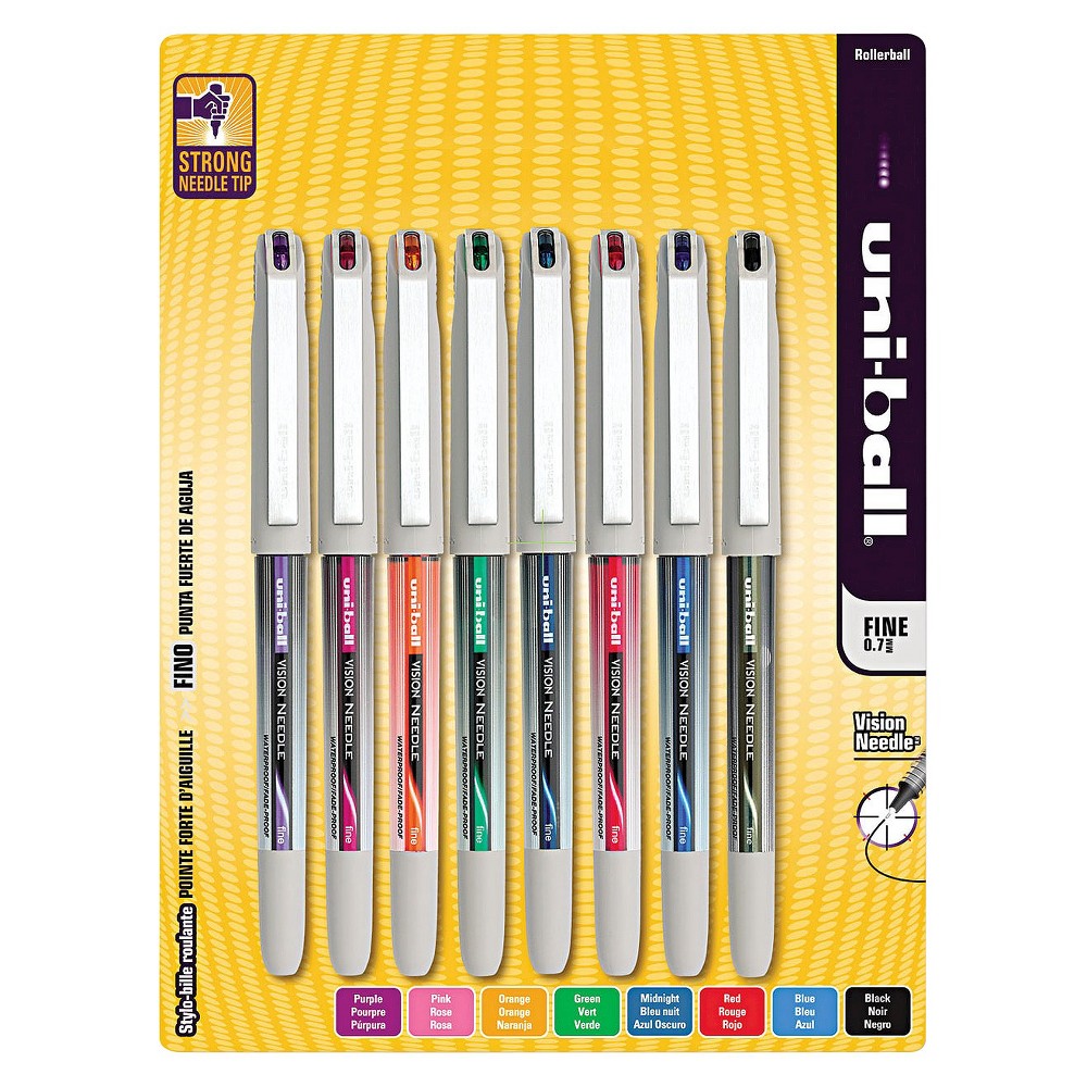 UPC 070530505740 product image for uni-ball Vision Needle Roller Ball Stick Liquid Pen, Fine- Assorted Ink (8 per S | upcitemdb.com