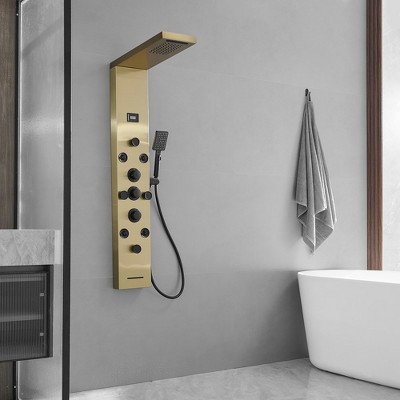 Gold and Black Brass Shower Panel System with Rainfall Shower Head
