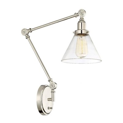Polished Nickel Adjustable Wall Sconce with Clear Glass Shade