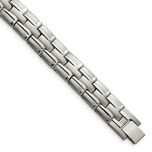 Black Bow Jewelry Men's 12mm Titanium Brushed & Polished Link Bracelet, 8.5 Inch - 1 of 4