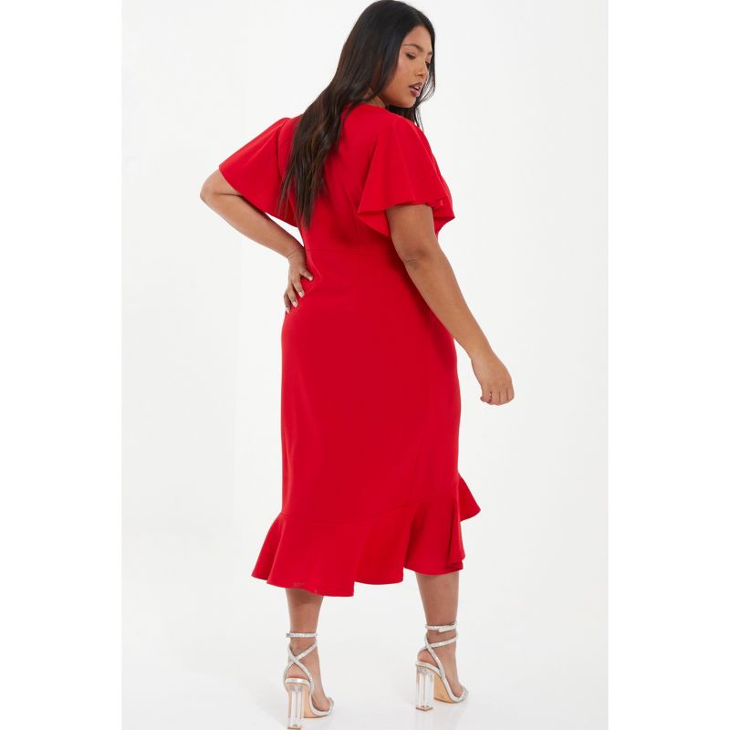 QUIZ Women's Plus Size V-Neck Frill Hem Midi Dress, 2 of 5