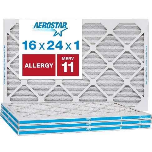 Aerostar 16x24x1, MERV 11 Air Filter for AC Furnace, Allergy & Pet, 4-Pack