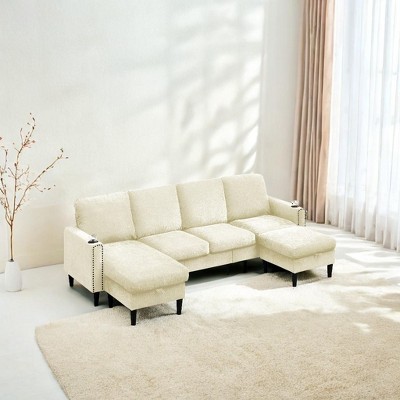 VYNXARIA Chenille Sectional Sofa with High Density Memory Foam, 4 Seat Comfy Modular Sofa Couch for Living Room