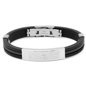Steeltime Men's black rubber bracelet with "our father…" accent. Color Options: Blue, Black, Silver, Silver/Black, Orange - 1 of 4