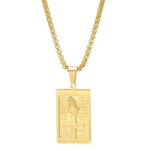 Steeltime 24" 18k gold plated stainless steel rounded box chain necklace with Serenity prayer plate and prayer hands pendant - 1 of 4