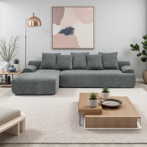 110" Velvet Modular L-Shaped Sectional Sofa with 5 Pillows - 1 of 4