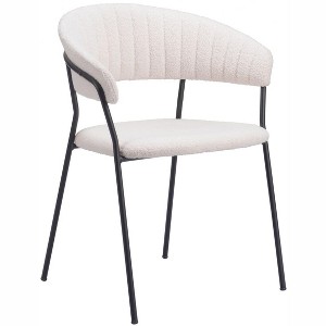 Dining Chair 30.7"H Cream – Shearling Fabric, Armrest & Powder-Coated Steel Frame, Modern Glam (Set of 2) By Zuo Modern - 1 of 4