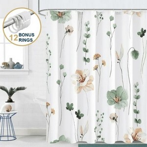 LunaLulinlk Floral Shower Curtain with Hooks – Heavy-Duty Mold/Mildew-Resistant - 1 of 4