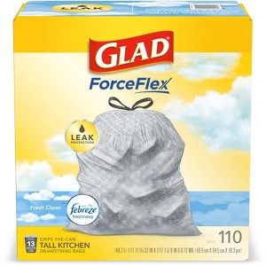 Glad - Force Flex - Fresh Scent Tall Kitchen Bags - Drawstring 110 pk 0.72 mil - 13 gal - Case of 3 - 1 of 1