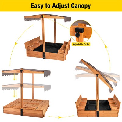 Natural Wood Kids' Sandbox with Cover and Bench