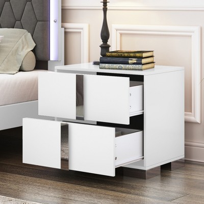 Lycvki Elegant Nightstand with Metal Handle and 2 Drawers for Bedroom,Living Room