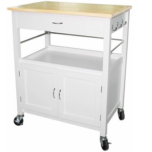 eHemco Kitchen Island Cart on Wheels with Drawer, Storage Cabinet, Shelf and Natural Bamboo Top Butcher Block, 35.5 Inches Height - 1 of 4