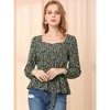 Allegra K Women's Floral Long Sleeve Sweetheart Neck Peplum Blouse with Belt - 2 of 4