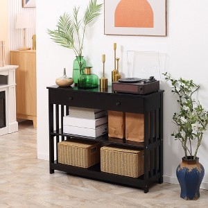 NicBex Narrow Console Table with 2 Drawers and 2 Open Storage Shelves,Stylish Entryway Table with Round Knobs,Modern Couch Table for Living Room,Black - 1 of 4