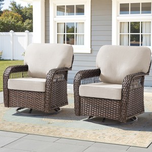 Buenhomino Outdoor Patio Wicker Swivel Rocking Chairs Set of 2, Beige Cushions - 1 of 4
