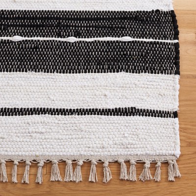 Boho-Chic Black Stripe Hand-Woven Kilim Square Rug