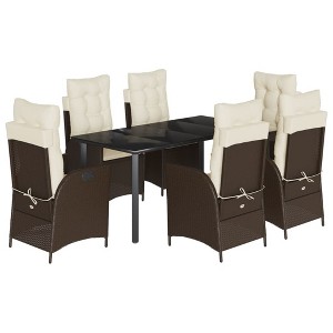 vidaXL Garden Dining Set Brown PE rattan Adjustable Armrests - 1 of 4