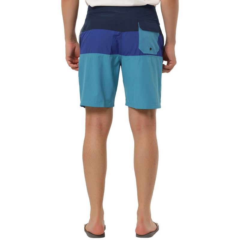 TATT 21 Men's Summer Holiday Beach Color Block Drawstring Waist Swim Board Shorts, 3 of 7