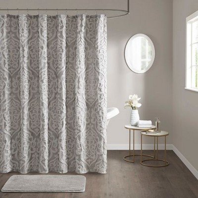 Sapphtopaz Luxury Jacquard Shower Curtain, 72x72" Damask Medallion Design Shower Curtain for Bathroom, Silver Curtain -Bathroom Decor