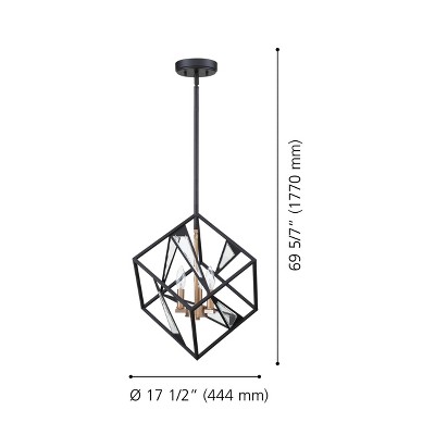 Matte Black Geometric Glass 3-Light Pendant