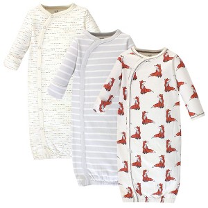 Touched by Nature Baby Boy Organic Cotton Side-Closure Snap Long-Sleeve Gowns 3pk, Boho Fox, 0-6 Months - 1 of 4