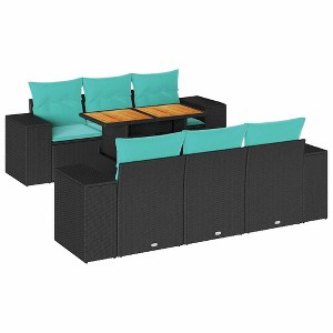 vidaXL Patio Sofa Set with Cushions Modular Lounge Seats 7 Piece Poly Rattan - Black - 1 of 4