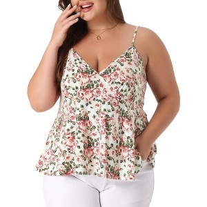 Agnes Orinda Women's Plus Size Peplum Adjustable Strap Outfits Floral Camisoles - 1 of 4
