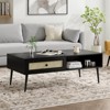 Lirago,Mid-Century Modern Wooden 2-Tier Coffee Table with Rattan Drawer - Compact Storage Solution for Living Room-Black - 4 of 4