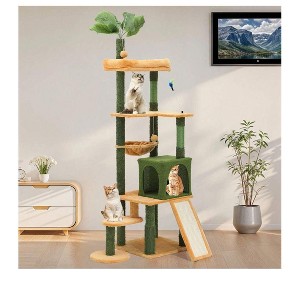 67in Tall Cat Tree With Leaves for Indoor Cats Cat Tree With Scratching Post For Indoor Cats With Cat Condo - 1 of 4