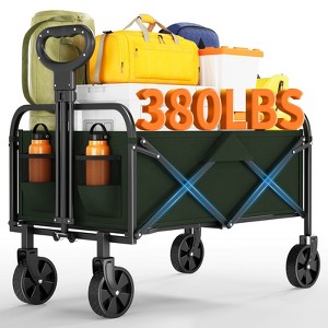 Foldable Utility Wagon with All-Terrain Wheels - 380lb Capacity, Adjustable Handle & Drink Holders for Beach, Picnics, Tailgating - 1 of 4